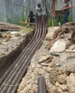 Power cables laid in an open trench
