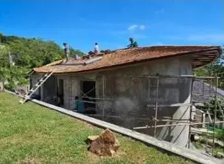 3 Residential Roof Structures, Bophut: roofing in progress, from the garden