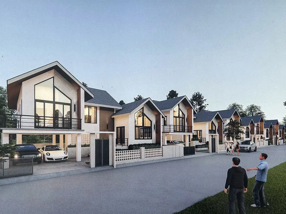 Design rendering of a street of two-storey houses