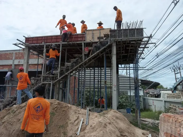 Crew working on a reinforced concrete frame
